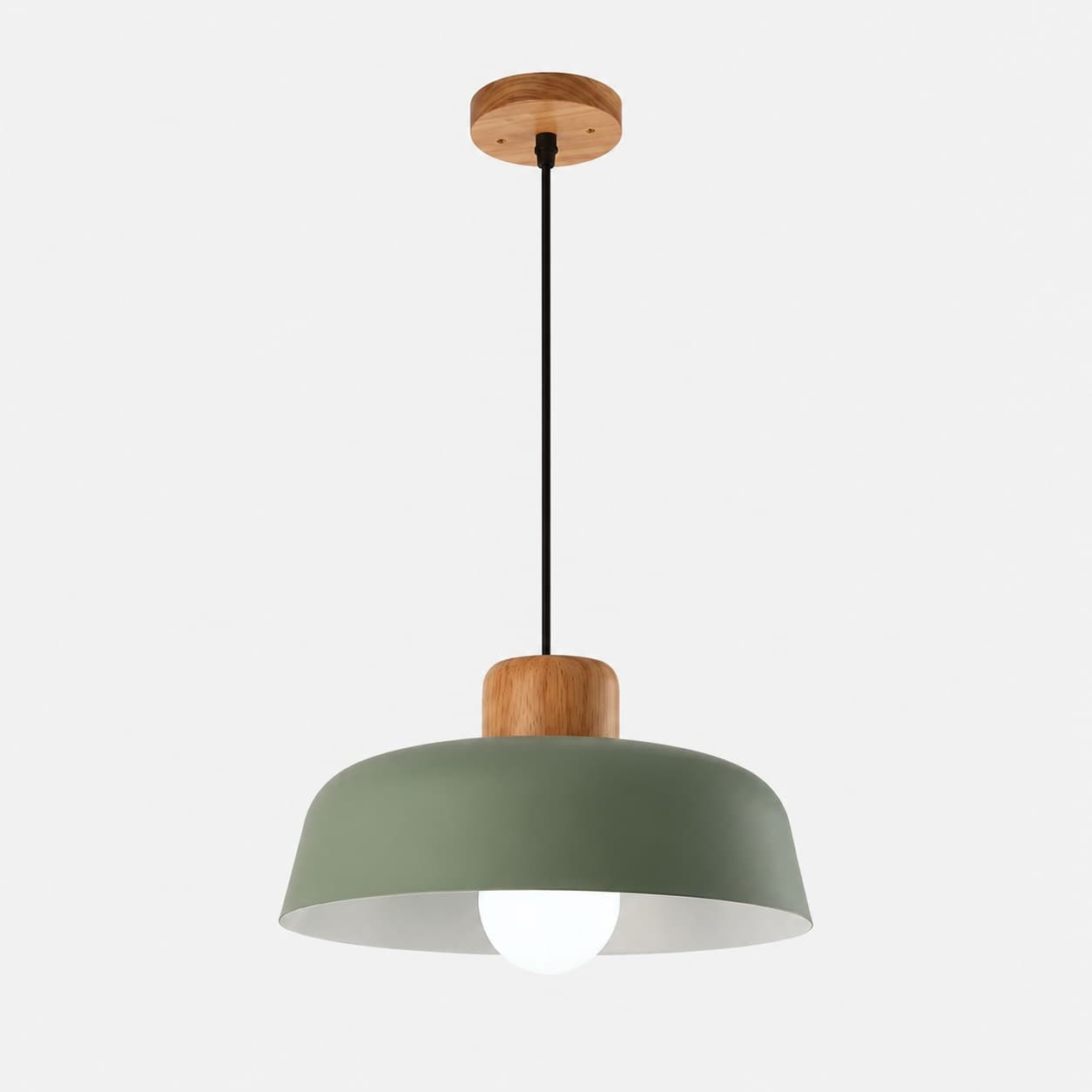 Nordic Wood & Metal Pendant Light – Modern E27 Hanging Ceiling Lamp green