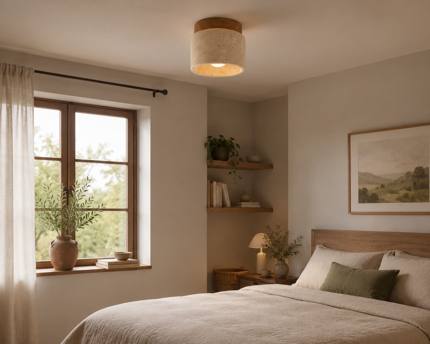 Stone Ceiling Lamp – Surface Mounted LED Downlight with Wood Detail lifestyle image