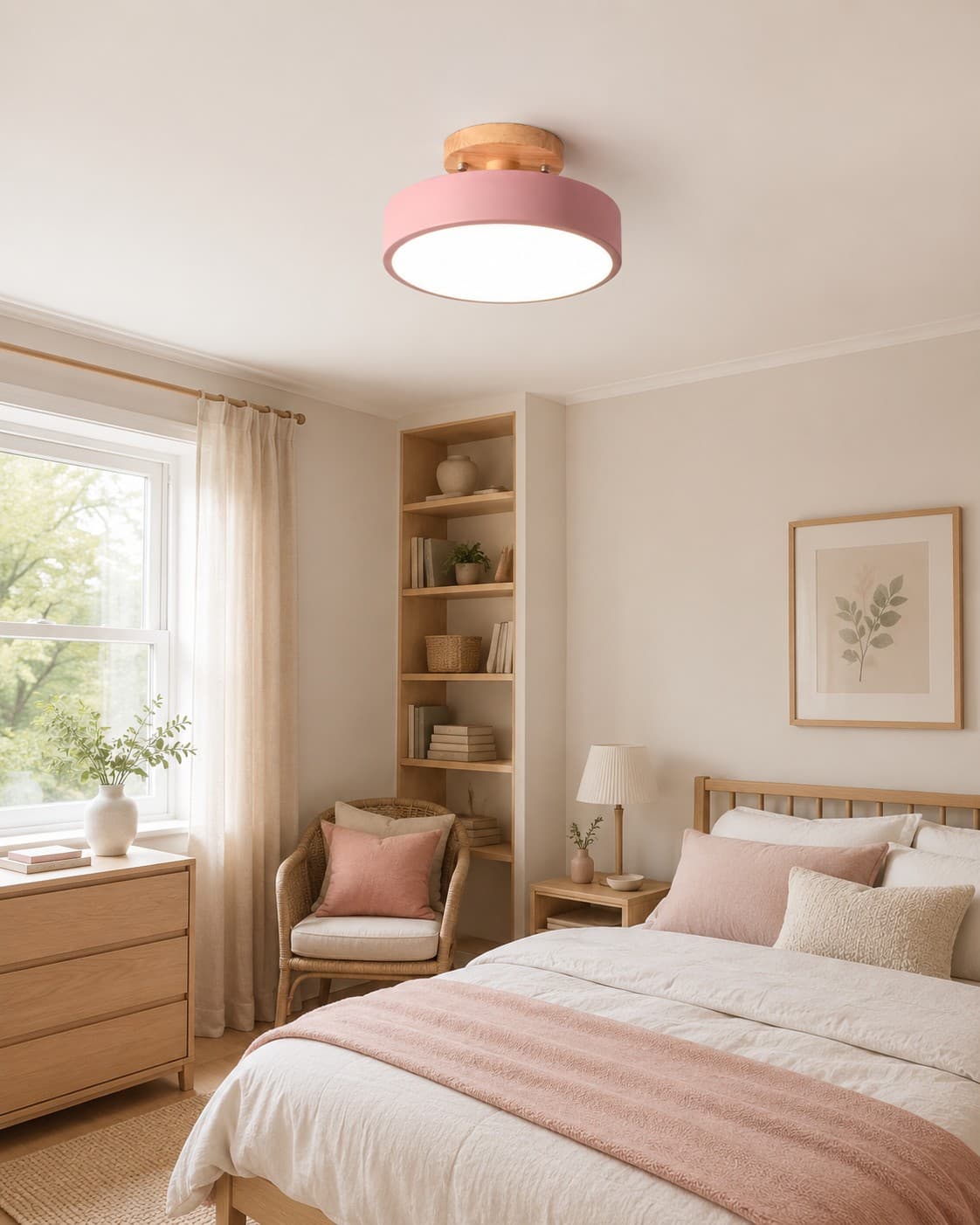 Nordic Round Ceiling Light – Wood Detail LED Lamp for Hallway & Bedroom lifestyle image