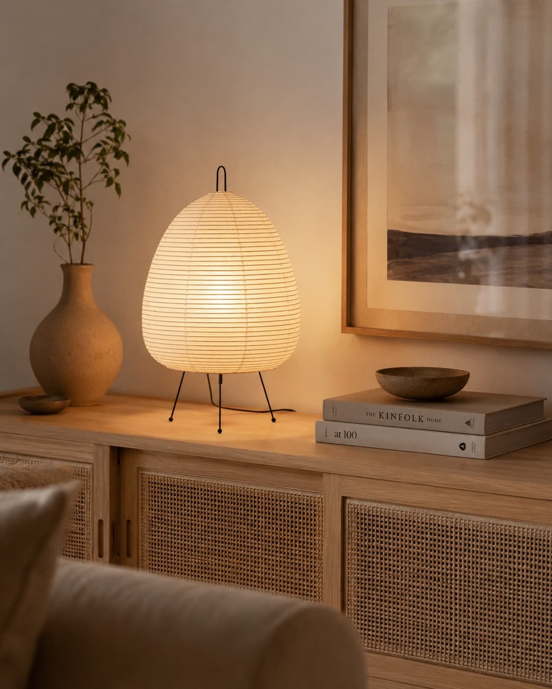 Japanese Rice Paper Table Lamp – Tripod Lantern Desk & Bedside Light lifestyle image