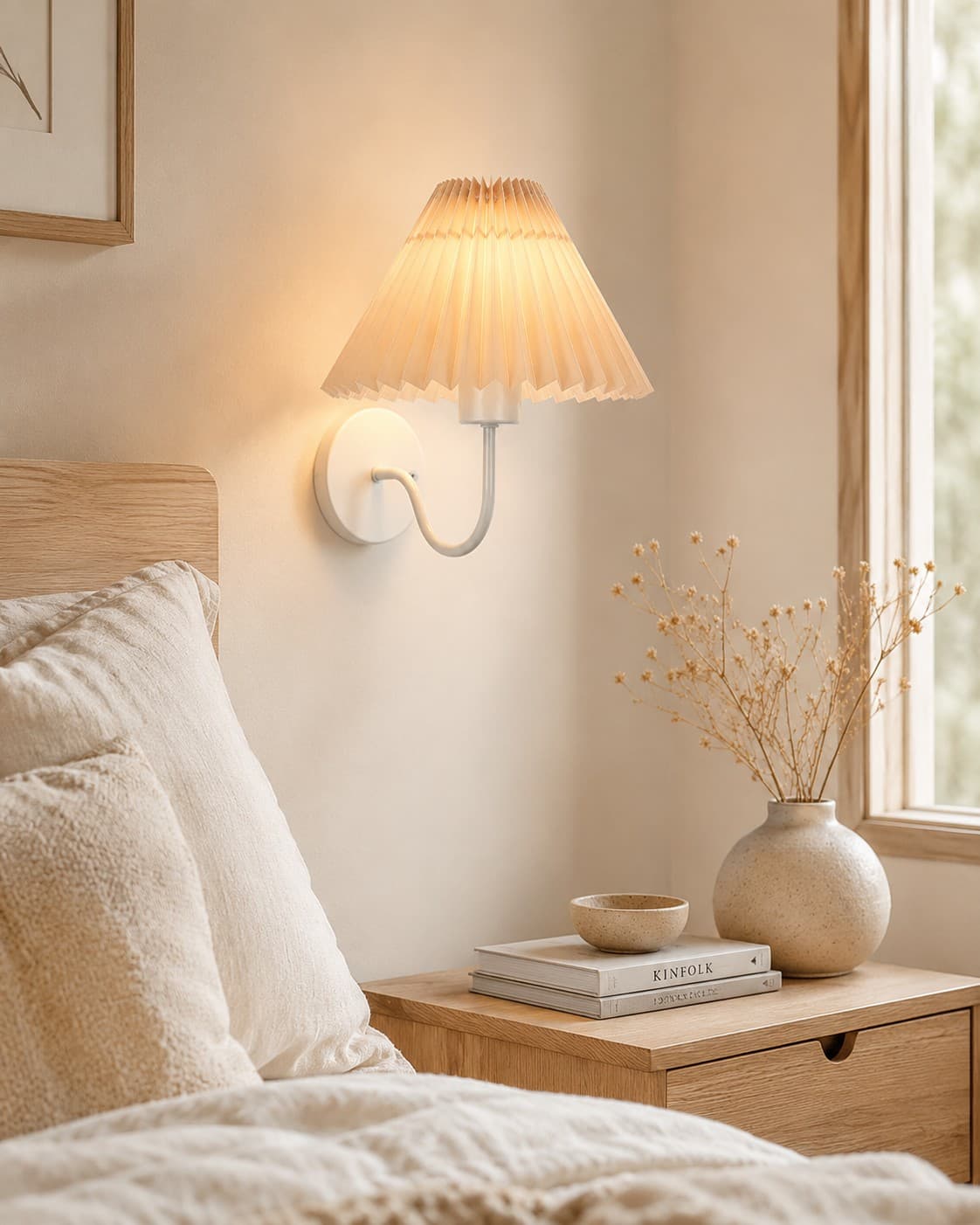 Nordic Retro Pleated Wall Lamp – Fan-Shaped Fabric Sconce lifestyle image