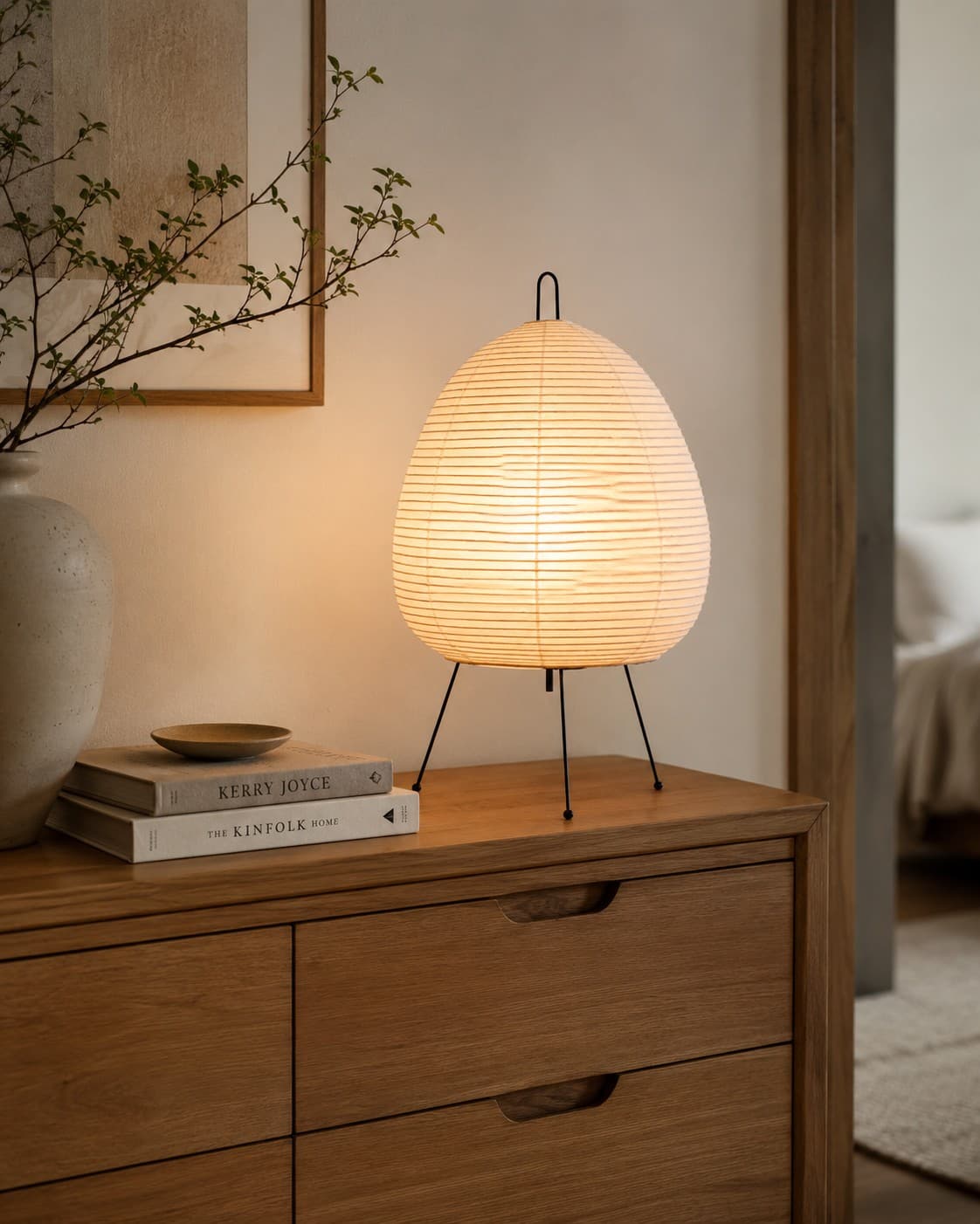 Japanese Rice Paper Table Lamp – Tripod Lantern Desk & Bedside Light