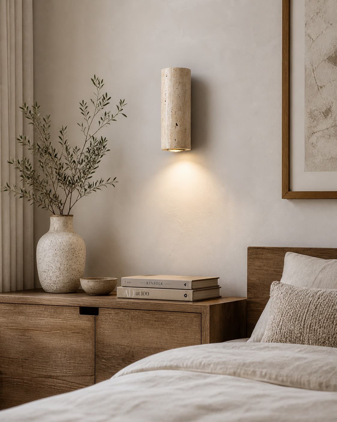 Wabi Sabi Marble Wall Lamp – Warm White LED Sconce with Wood Base lifestyle image