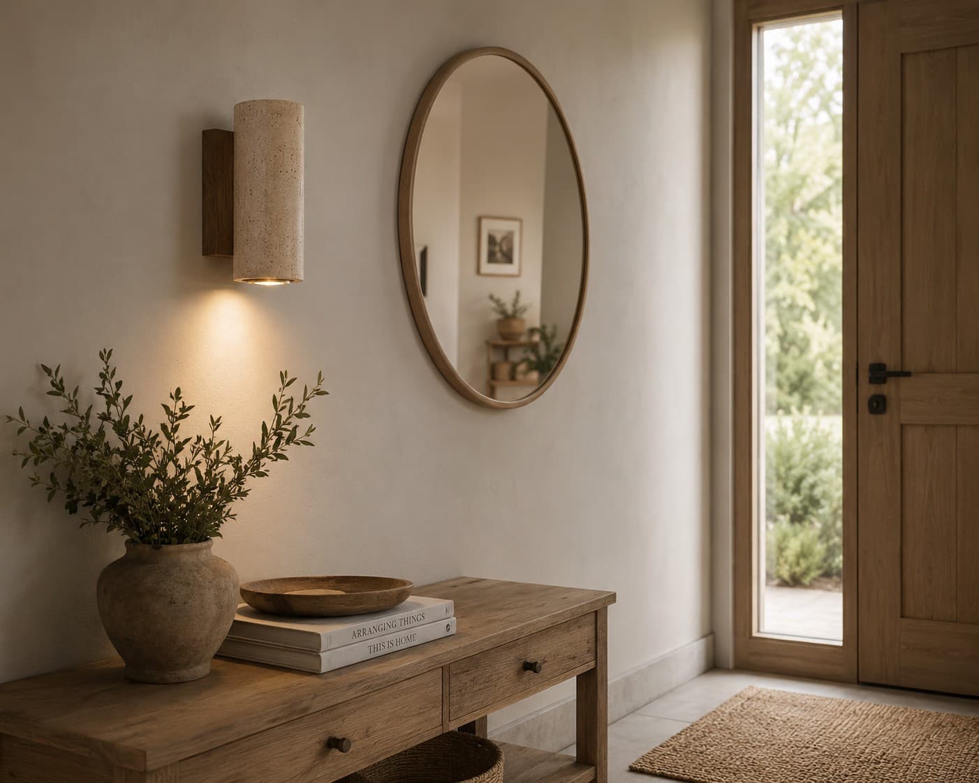 Wabi Sabi Marble Wall Lamp – Warm White LED Sconce with Wood Base lifestyle image