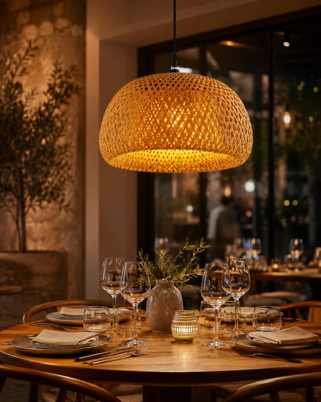 Natural Rattan Pendant Light – Handwoven Bamboo Hanging Lamp Shade lifestyle image