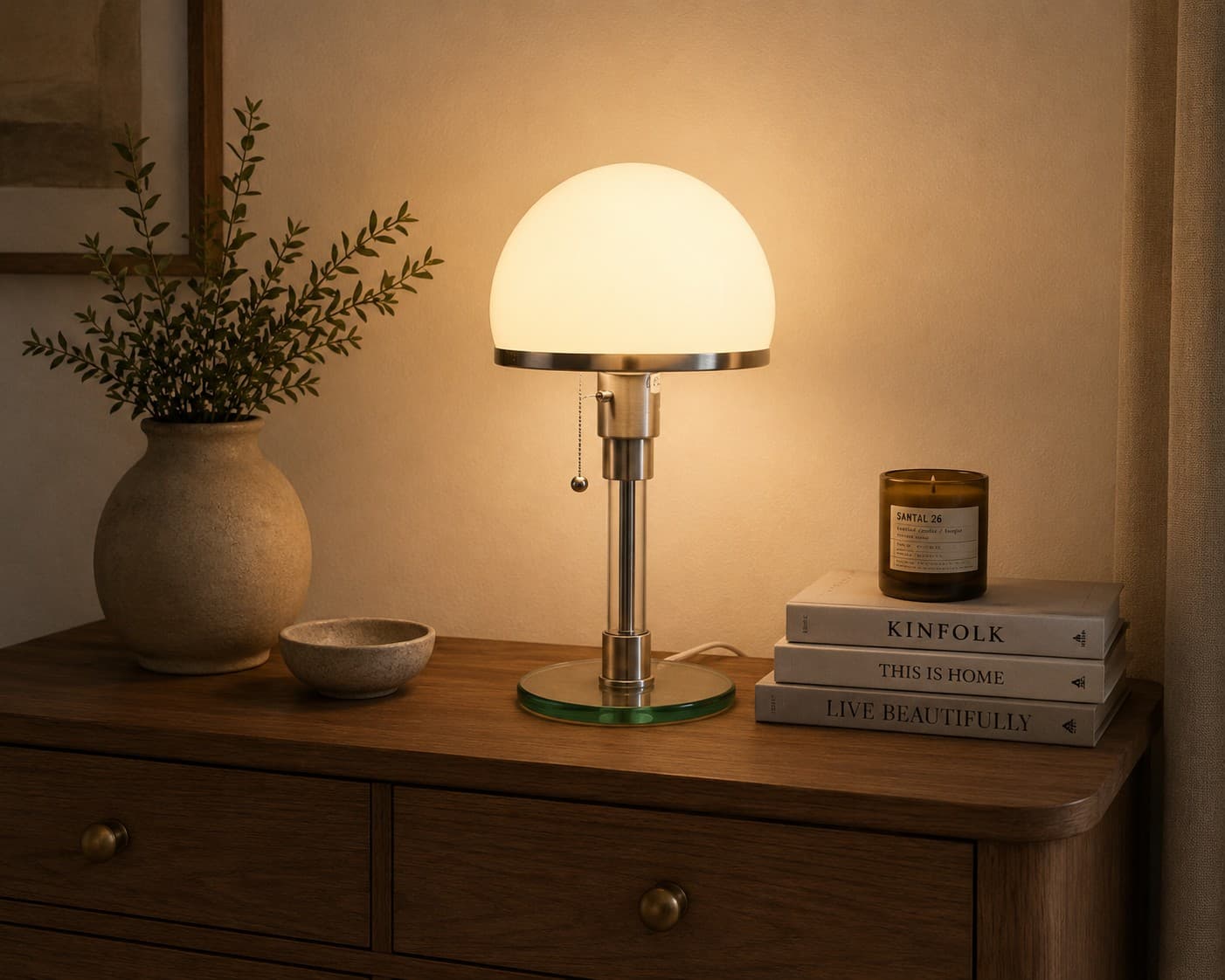 Bauhaus Glass Table Lamp – Nordic White Bedside & Living Room Light lifestyle image