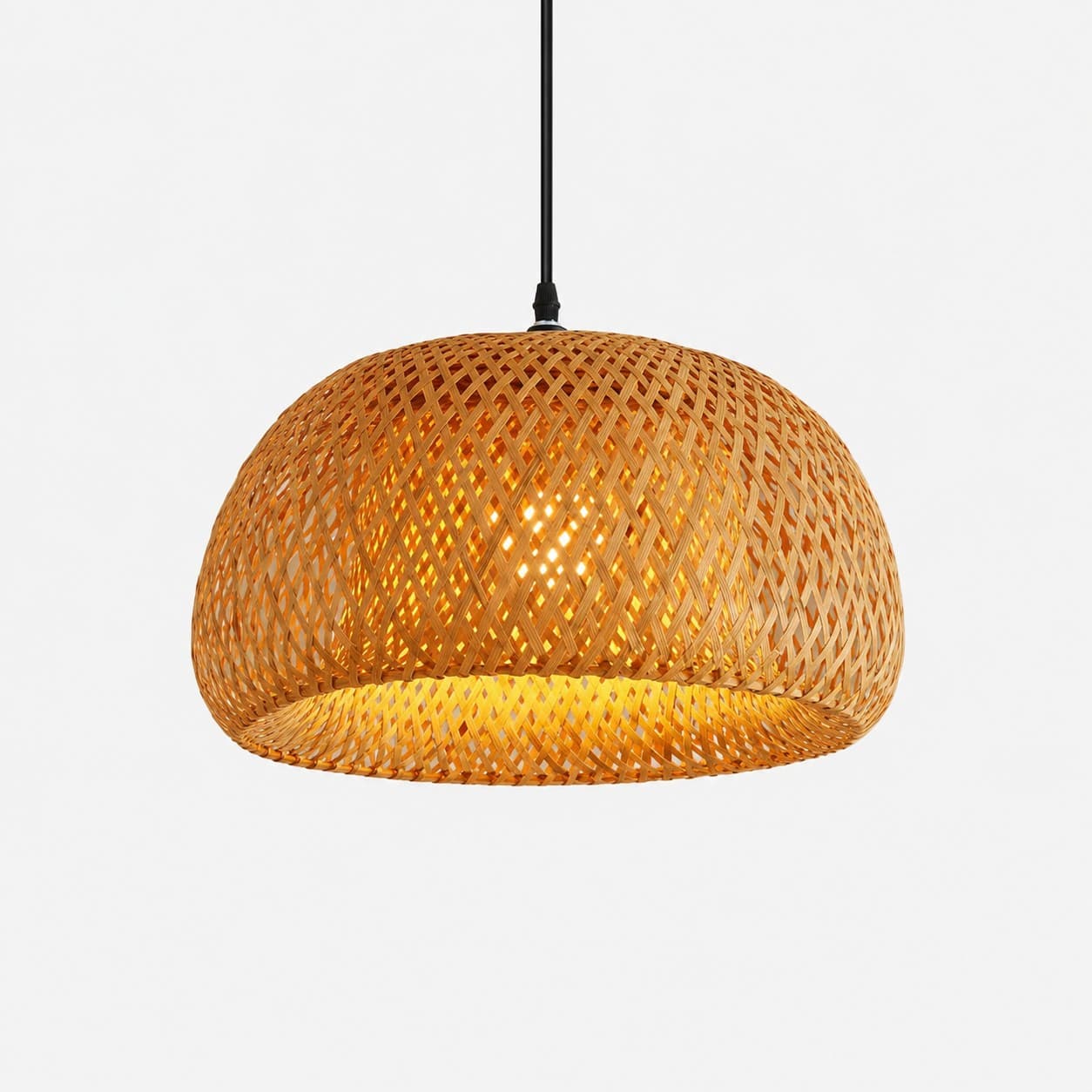 Natural Rattan Pendant Light – Handwoven Bamboo Hanging Lamp Shade Natural Amber