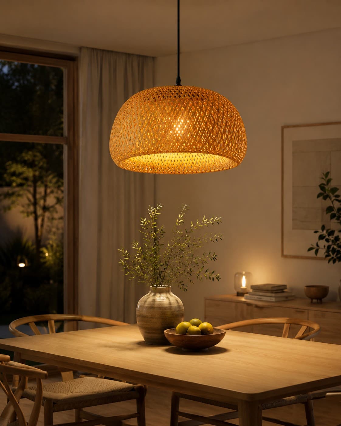 Natural Rattan Pendant Light – Handwoven Bamboo Hanging Lamp Shade lifestyle image